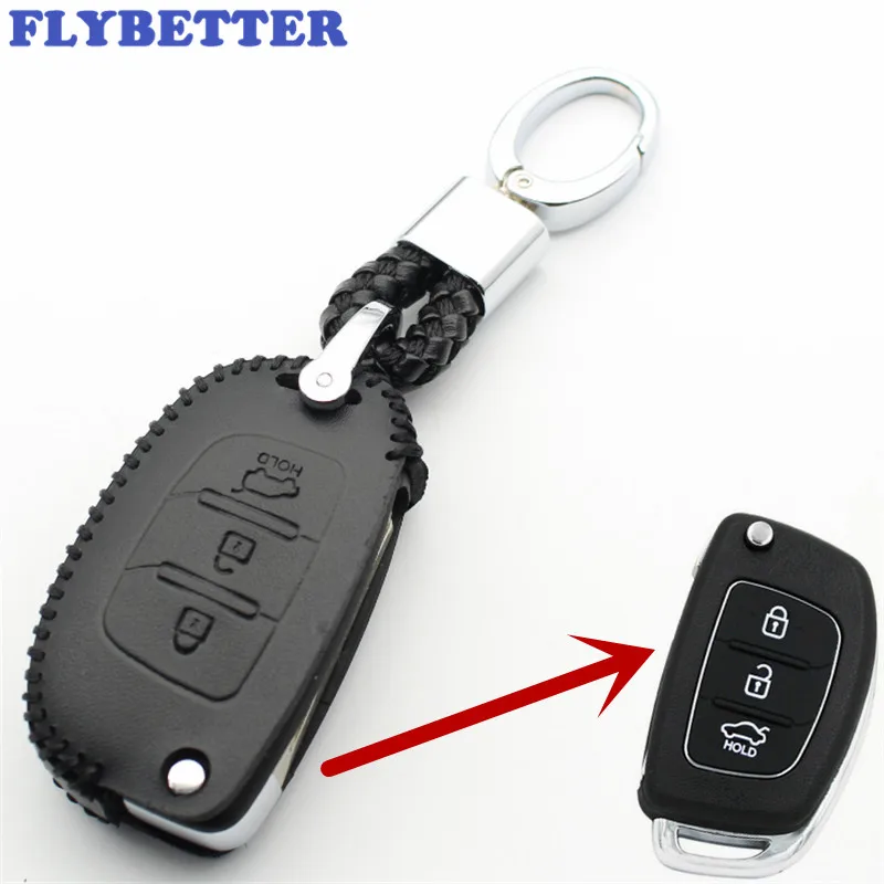 Флип чехол FLYBETTER из натуральной кожи с 3 кнопками для Hyundai
