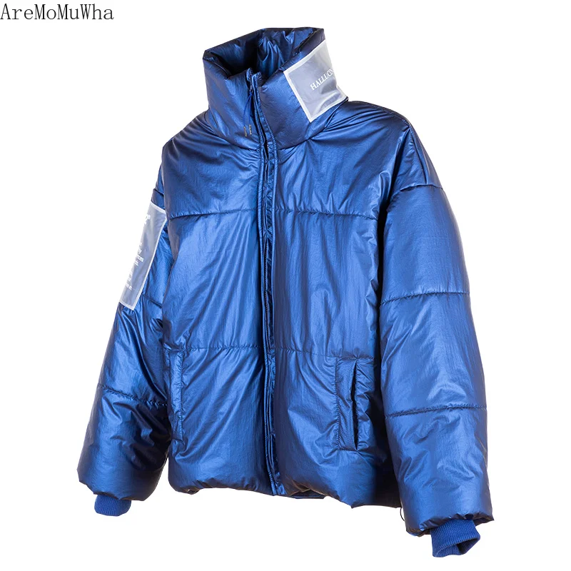 Мужской и женский пуховик AreMoMuWha хлопковый оверсайз с ярким лицом в стиле хип-хоп