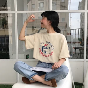 Женская футболка, Стильная летняя женская футболка, топы, корейские милые футболки Ulzzang с принтом щенка и коротким рукавом, женская белая рубашка в стиле Харадзюку