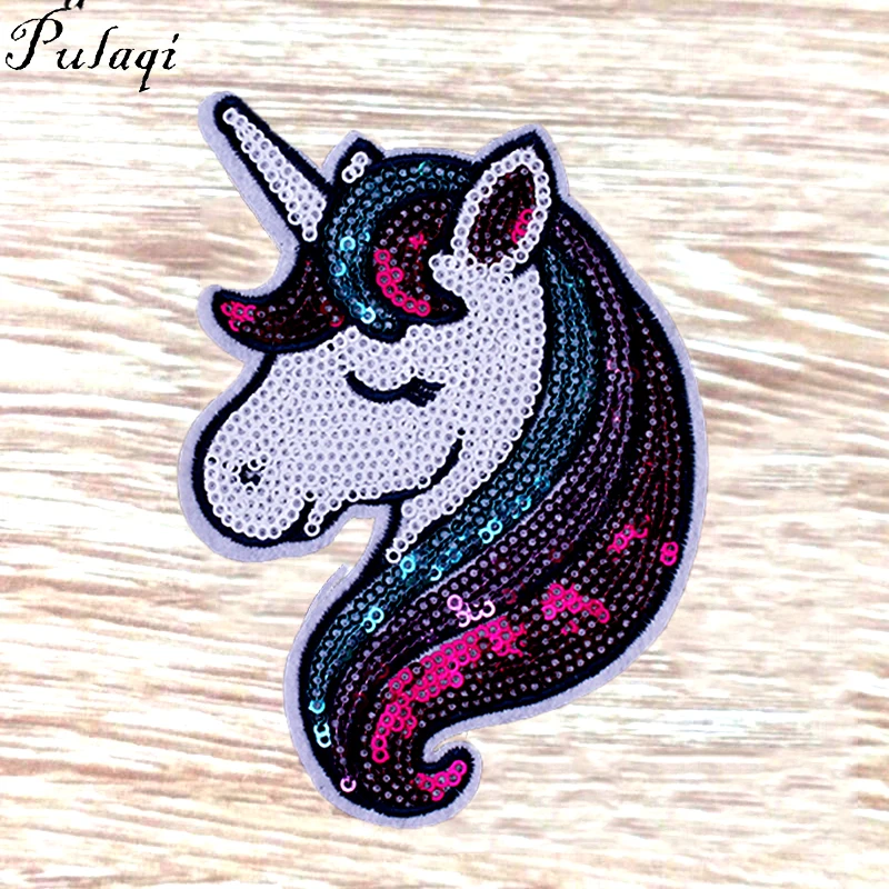 Pulaqi сердце радуга Sequins Unicorn пришить патчи для одежды наклейки пальто свитер