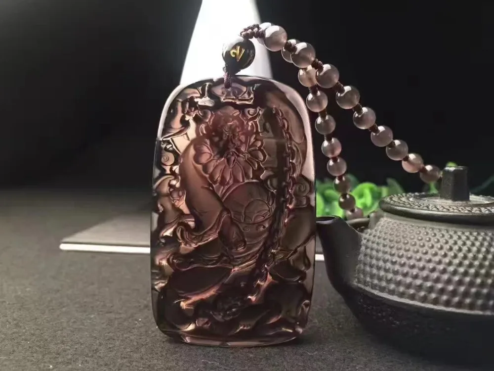Black Ice Obsidian Carving Catch Ghost of God Buddha Lucky Amulet Pendant Healing Reiki Women Men Bead Chain Necklace Crystal | Украшения и
