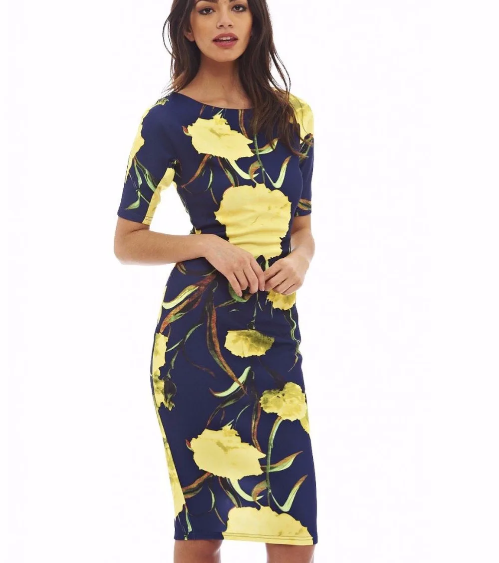 Женское платье с цветочным принтом и круглым вырезом|vestidos f|vestidos fashionvestidos plus |