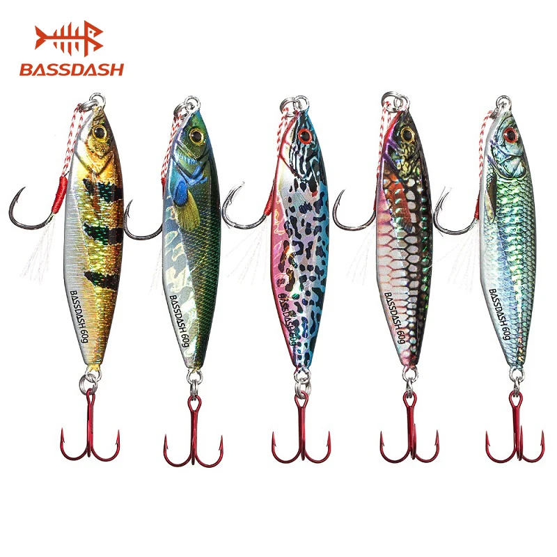 Bassdash Shadow Jigs Lures with VMC Hooks 40/60 Grams, for Saltwater Freshwater Fishing, Pack of 5