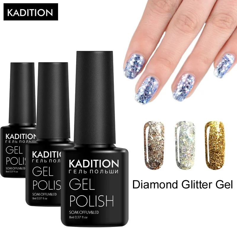 KADITION алмаз ногтей гель польский сверкающие Nail Art Сияющий 20 Цвета Долгое УФ