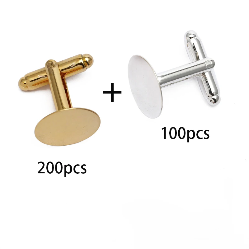

300pcs/lot 15mm Cufflink Blank Settings (200pcs gold+100pcs silver)