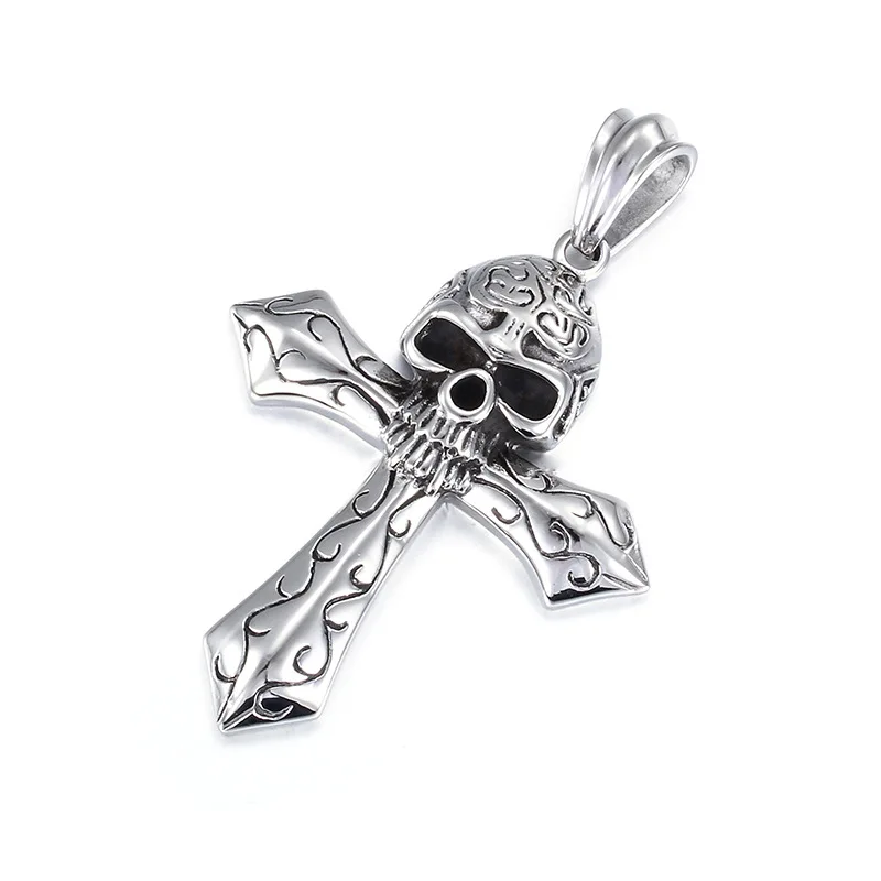 

New cross skull skull personality domineering men's ornaments male titanium steel pendant necklace