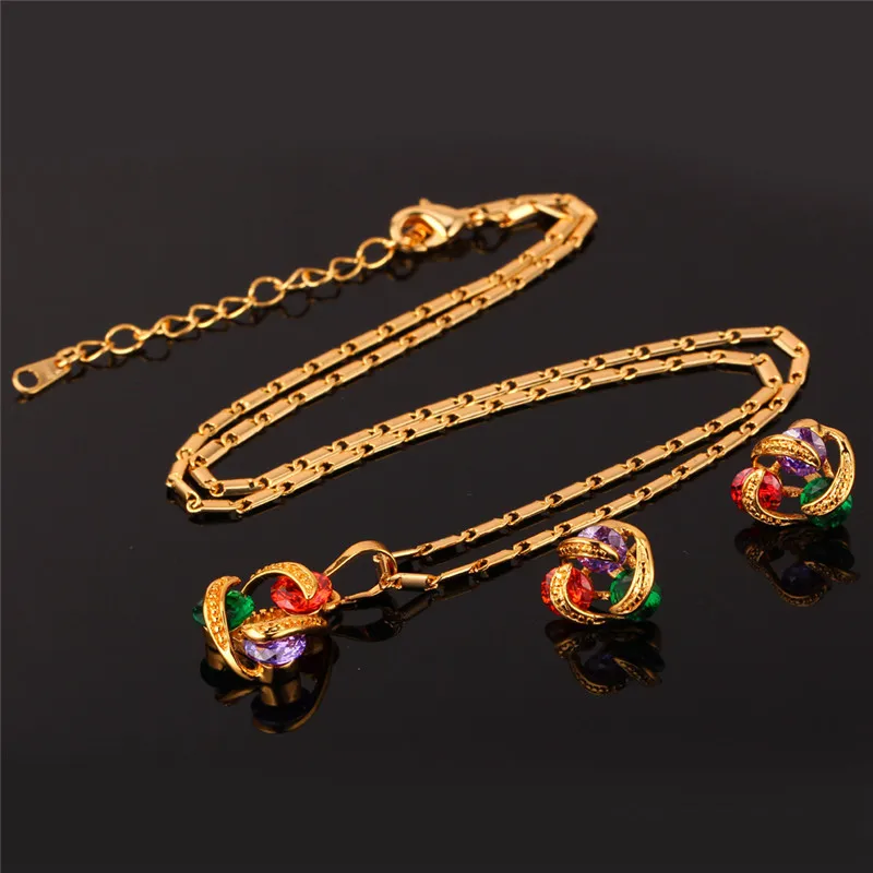 Комплект из колье и серёг с фианитом золотистого цвета|jewelry sets for women|wedding jewelry setsbrand