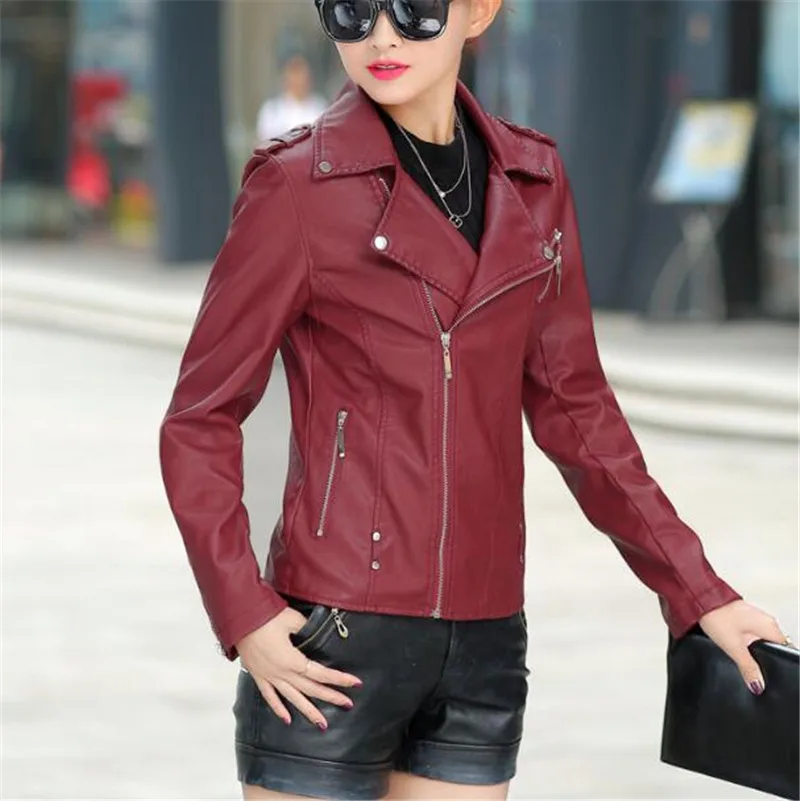 Женская Короткая кожаная куртка из ПУ кожи на молнии большого размера TT3210