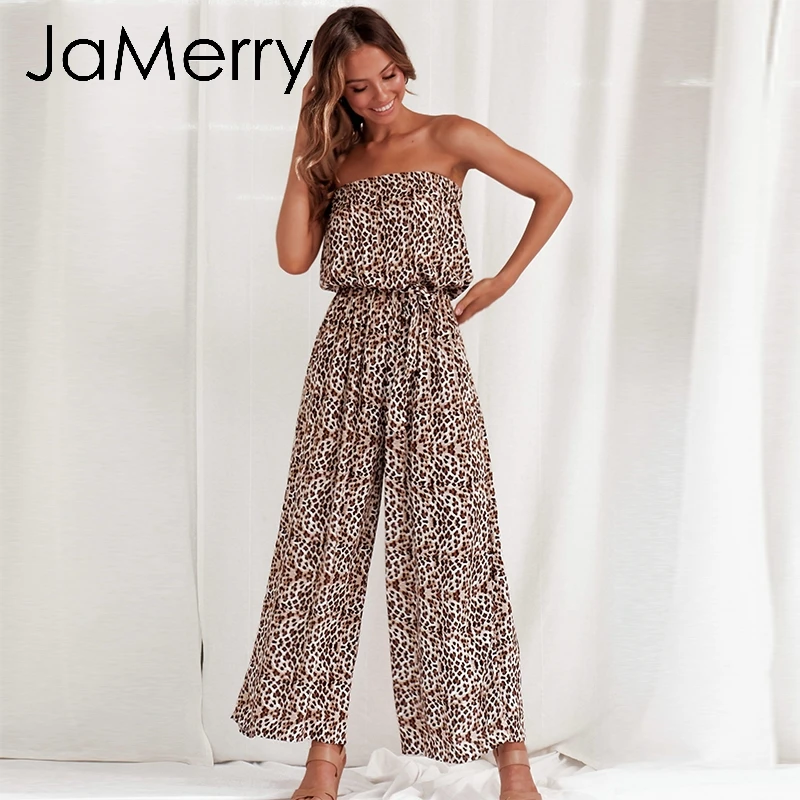 Женский комбинезон с открытыми плечами JaMerry длинный Детский поясом летний