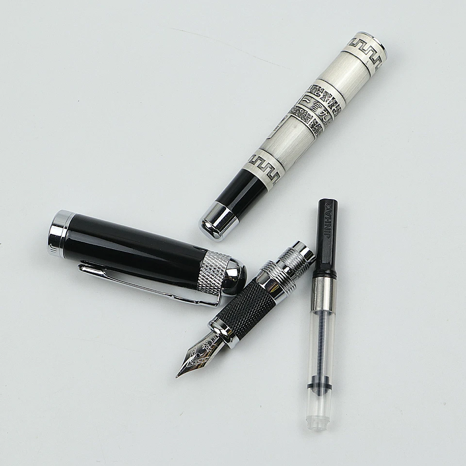 1 шт., JINHAO-189, высокое качество, полностью металлическая авторучка, серебряный зажим, "большой медный Штатив", 0,5 мм, средний наконечник, деловая чернильная ручка