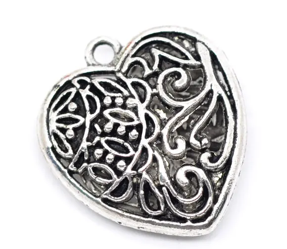 Очаровательные Подвески DoreenBeads из цинкового сплава в форме сердца серебряного
