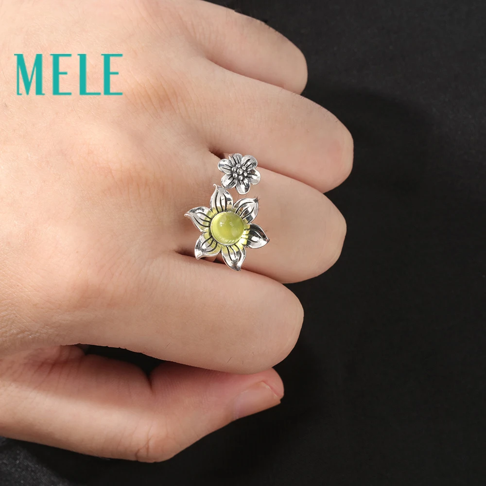 Natural yellow prehnite 925 sterling silver rings for women.6mm round cut gemstone cute flowers shape fashion and trendy | Украшения и