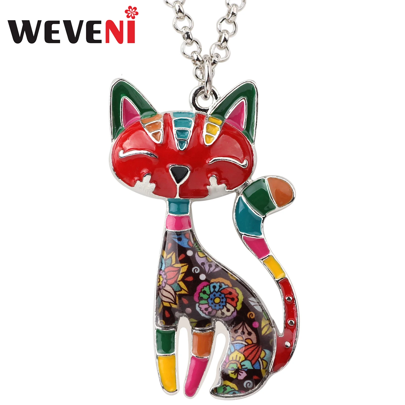 WEVENI Enamel Elegant Cat Kitten Necklaces Choker Pendant Chain Cute Animal Jewelry For Women Girls Pet Lovers Party Gift Bijoux | Украшения