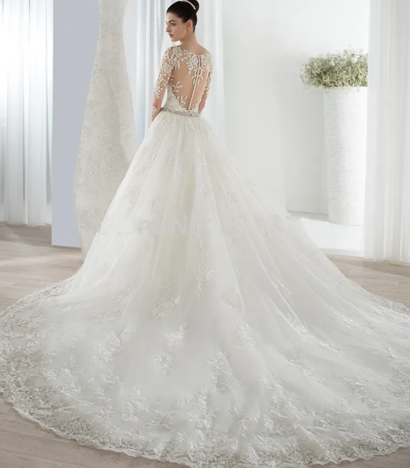 Hochzeitskleid Тюль Бальное платье Сексуальная boho Свадебное Платье С Длинным Рукавом