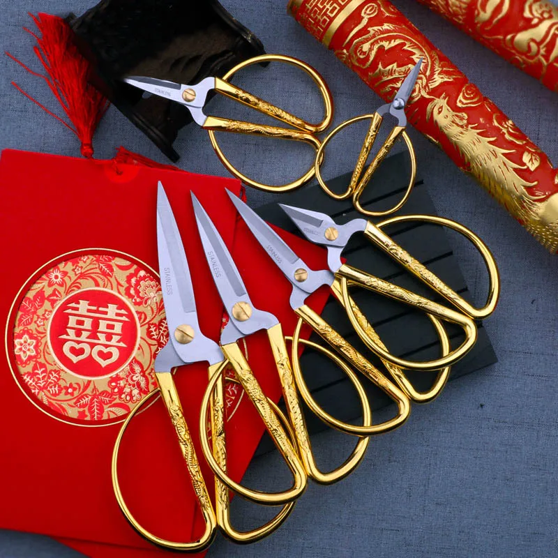 Ножницы из нержавеющей стали резные золотые тона дракона для рукоделия вечерние