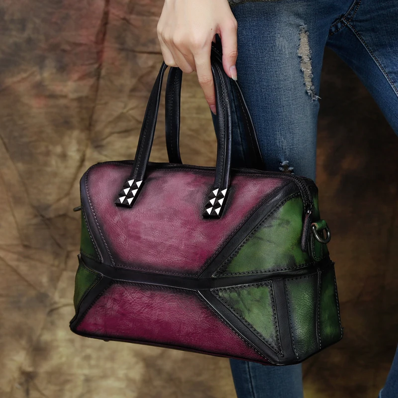 Женская сумка из натуральной кожи с вставками ручной работы ручками сумки на