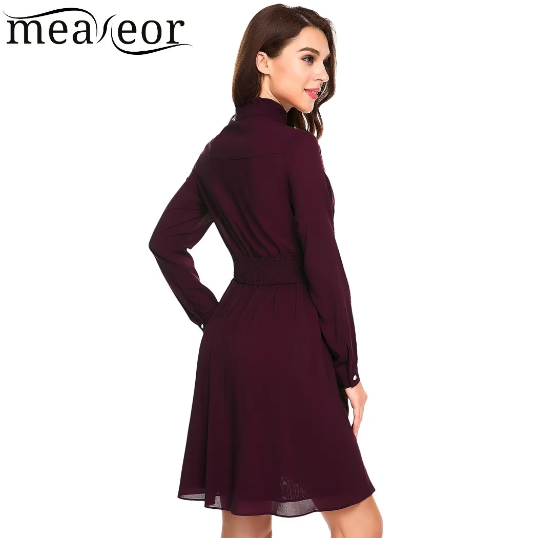 Meaneor винтажное Плиссированное шифоновое мини-платье для женщин со стоячим