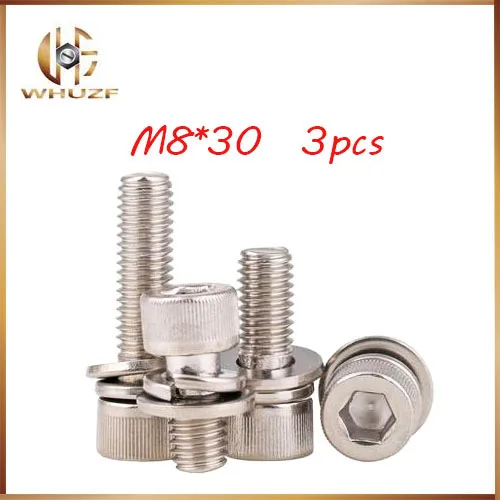 

3pcs M8*30mm Stainless Steel Knurled Thumb Head Hex Bolt Hexagon Socket Lock Washer Sems Assembly combination m8 bolts,m8 nails