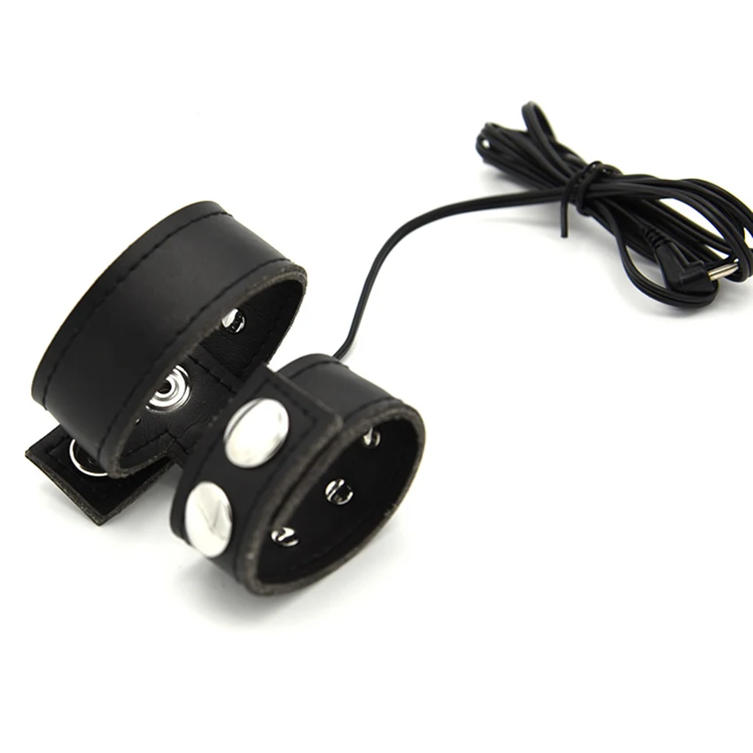 Двойной контакт электро пенис ремень проводящая лента ПУ кожаное кольцо для