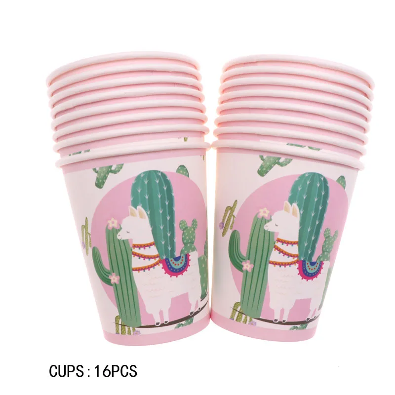 cup 16pcs Набор одноразовой посуды из альпаки, ламы и кактуса, украшения для дня рождения, Детские свадебные украшения, вечерние принадлежности - Цвет: cup 16pcs