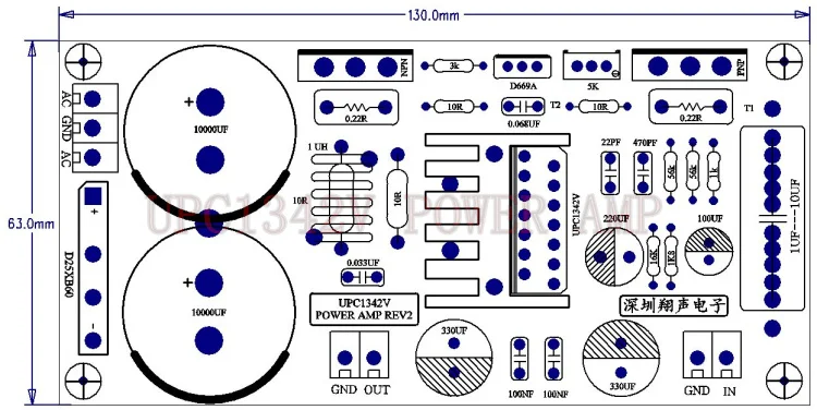 Плата усилителя UPC1342V 100 Вт на NJW0302 / NJW0281 силовая трубка + 25A D25XB60 25A600V выпрямительная