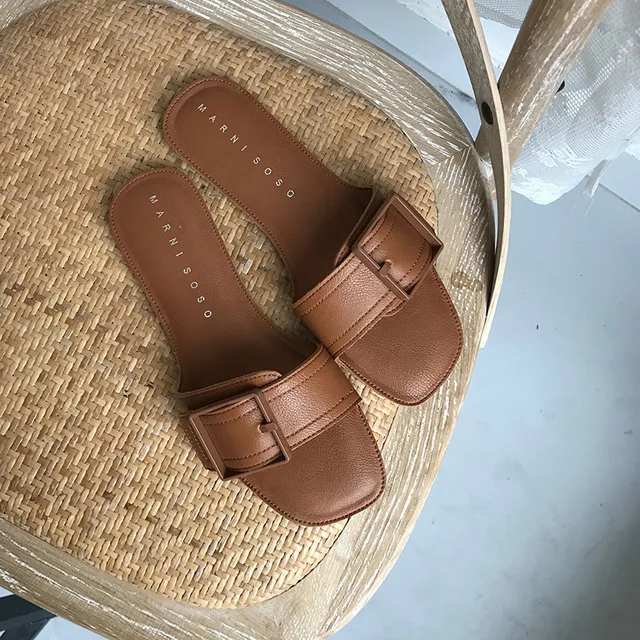 2019 new summer women's Fish mouth fashion fresh air Korean outfit buckle flat slippers size 35-39 f806 | Обувь