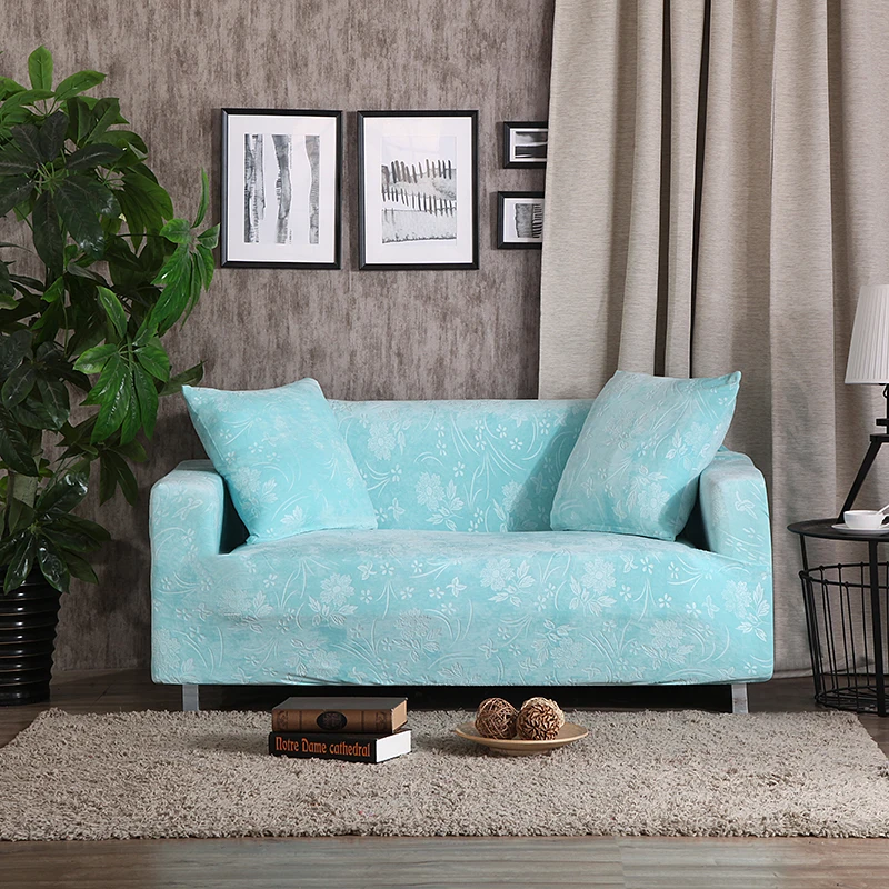 Light blue Жаккардовая ткань из толстого вельвета диванных чехлов универсальные тянущиеся эластичные чехлов секционный диван с плюшевой подкладкой 1/2/3/4 местный - Цвет: Light blue