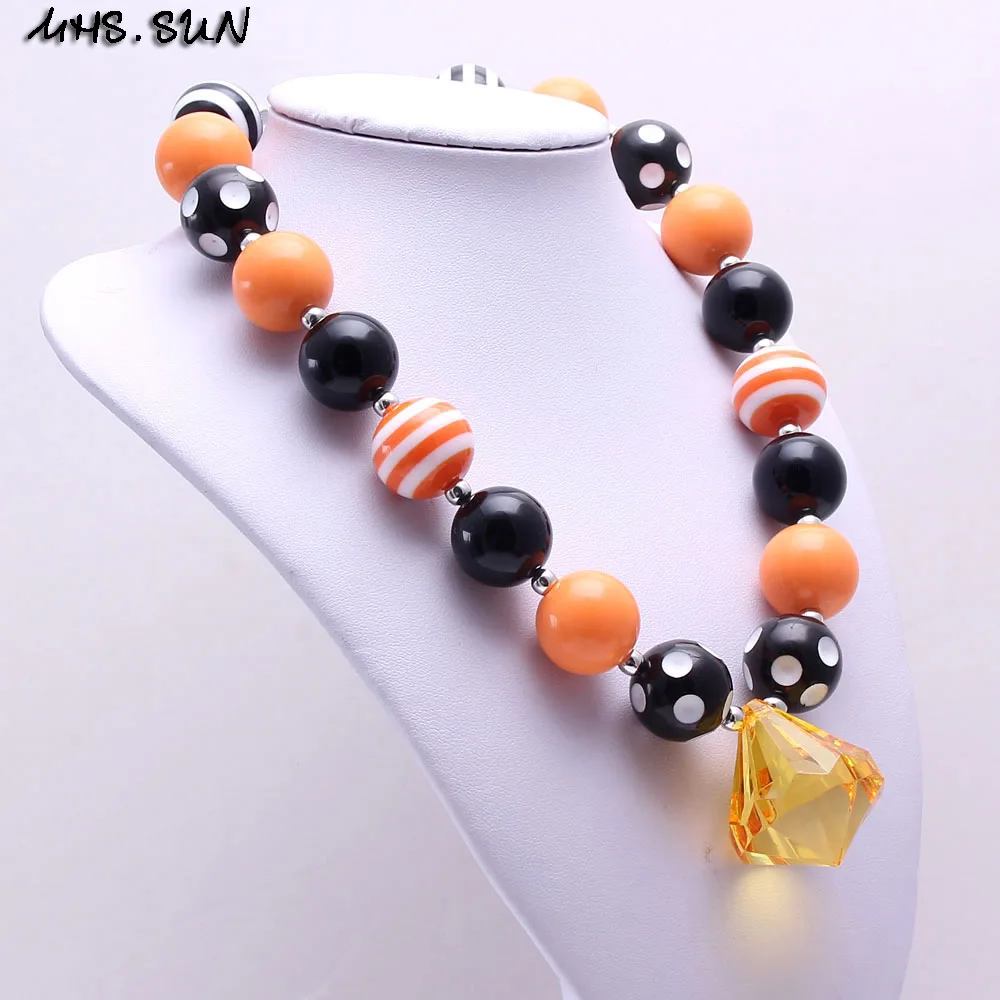 MHS.SUN 2PCS Halloween Style Kid Chunky Necklace Black+Orange Toddler Baby Girl Bubblegum Bead Jewelry Children | Украшения и