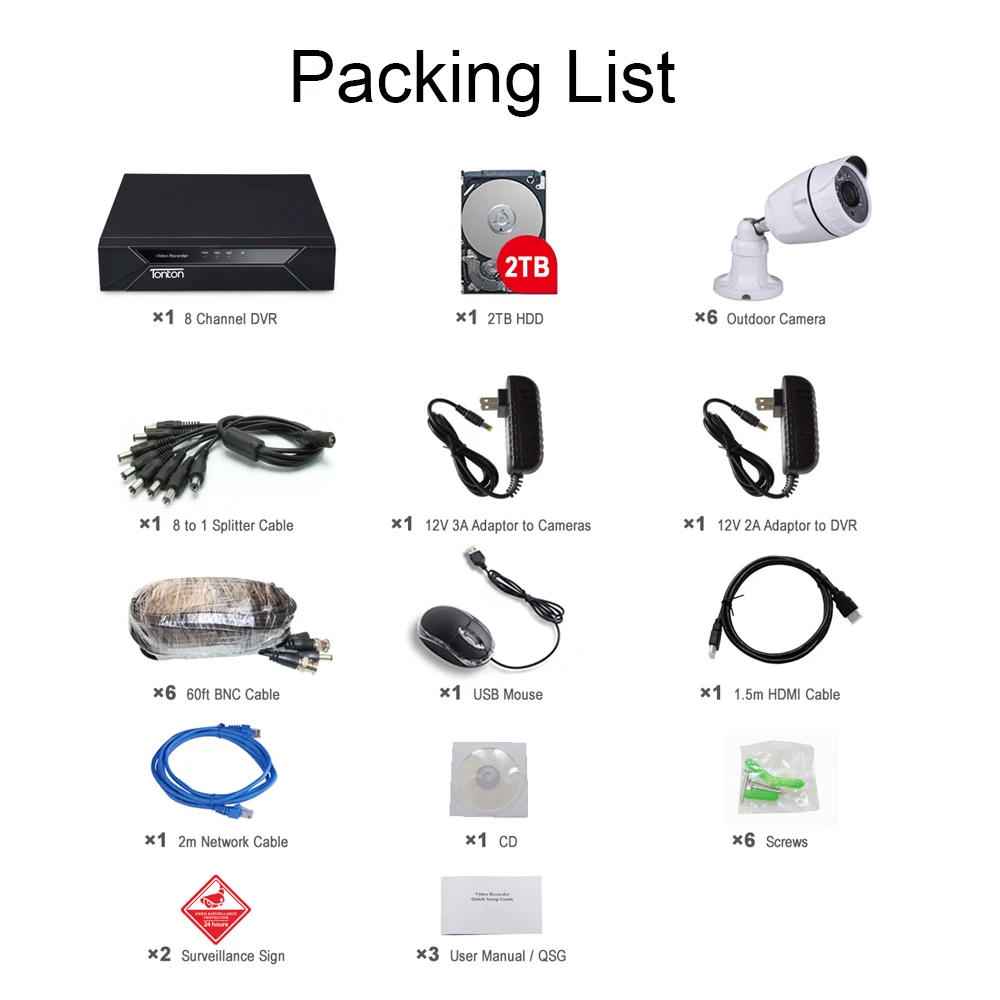 

Tonton 1080P 8CH HDMI kit CCTV System DVR Kit Face Detection 2MP Outdoor Security Camera P2P HDMI Video Surveillance Kit 2TB HDD