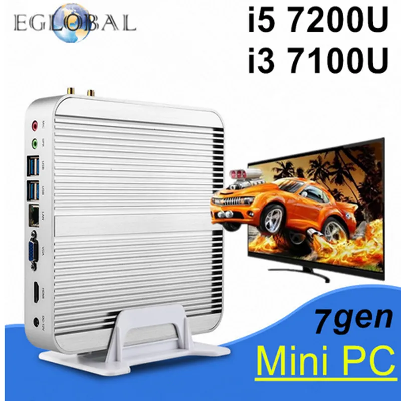 [7-го поколения Intel Core i3 7100U] Мини ПК без вентилятора Eglobal Kaby Lake Windows 10 i5 Barebone Minipc HD