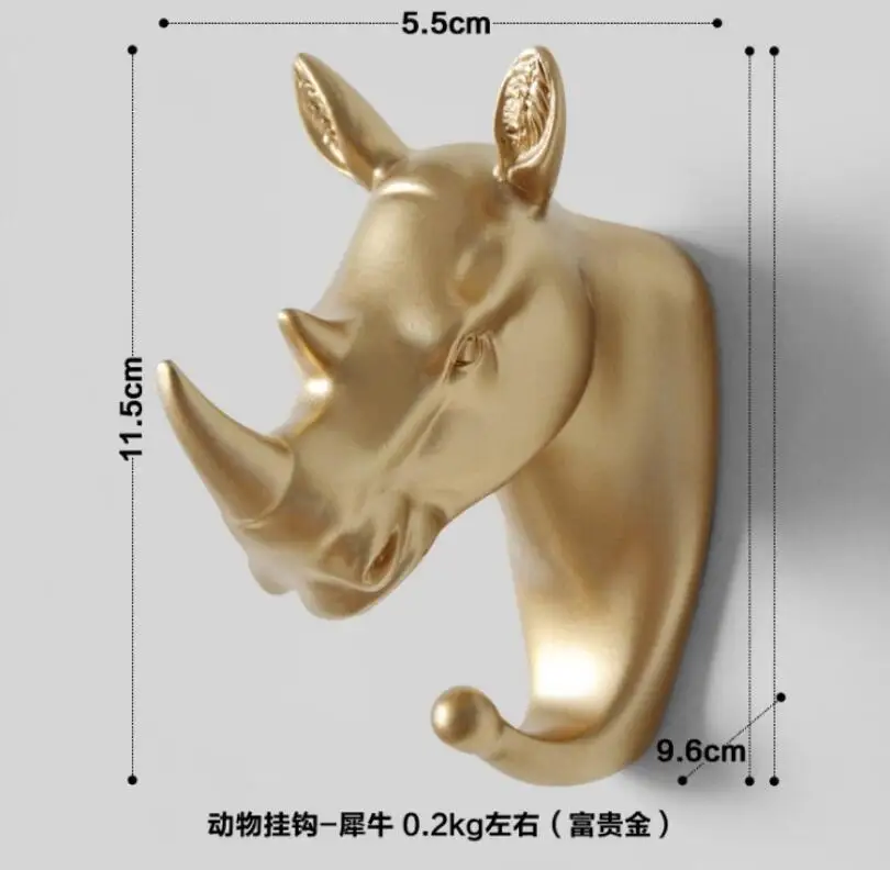 gold rhinoceros Крючки для ключей органайзер для хранения декоративные крючки украшения для дома аксессуары настенный держатель для ключей вешалка для одежды органайзер вешалка присоска - Цвет: gold rhinoceros