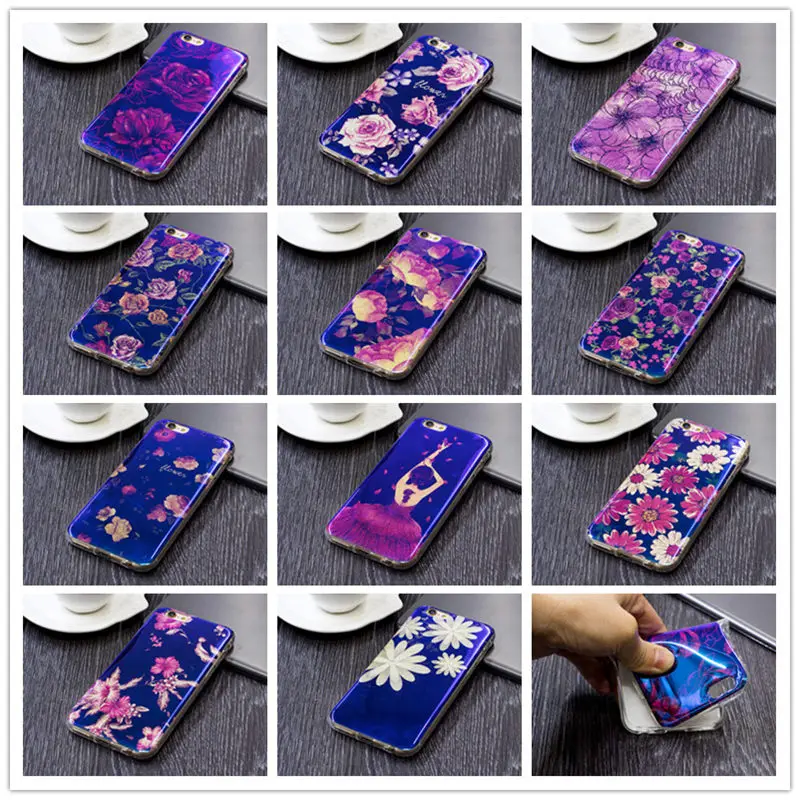 

50pcs/lot Ultra Thin Flower Girl Glitter Blue Ray Light Case for iPhone 6 6s 7 Plus