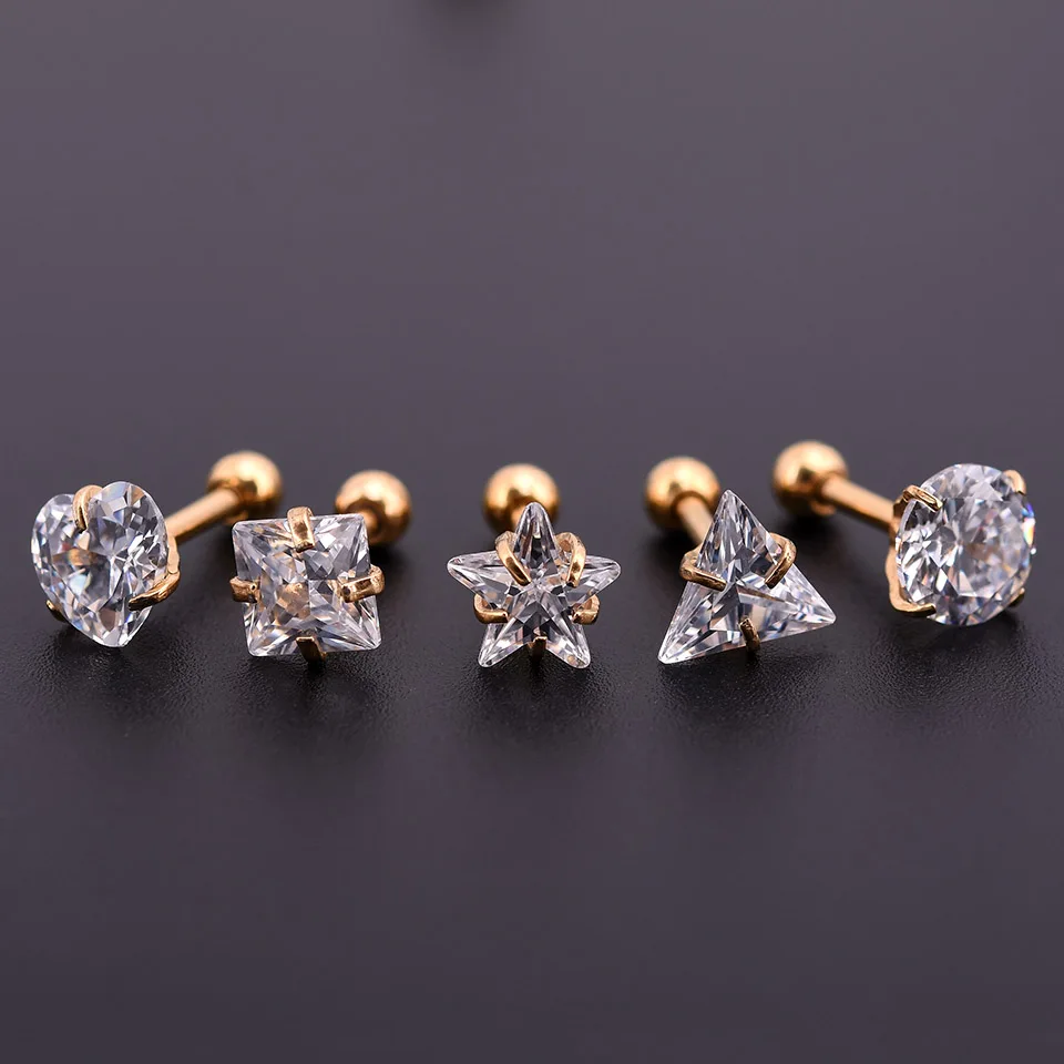 1 х золото цирконовое сердце-кристалл круглый шар язык губы бар кольцо из