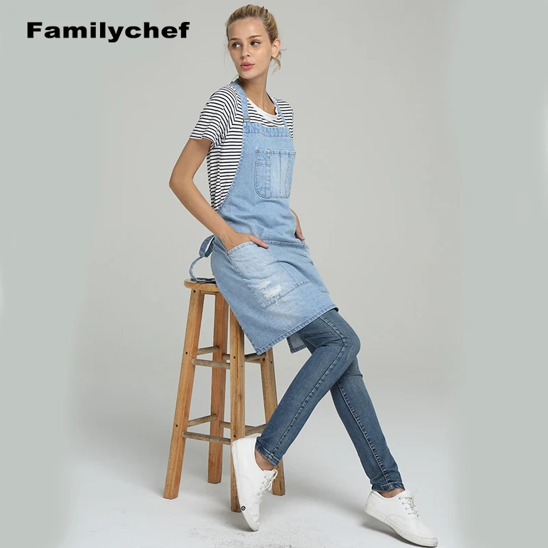2018 джинсовый фартук хлопок для взрослых творческие Рабочая Кухня Кулинария