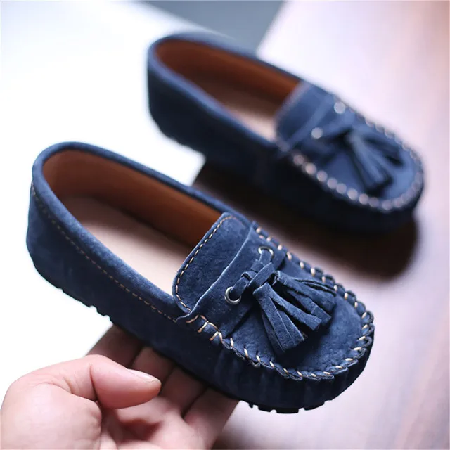 DD-6503-dark blue Новинка года; модная обувь для девочек из свиной кожи; Всесезонная обувь; детская повседневная обувь принцессы без застежки; дизайн с кисточками для девочек; 20-35 - Цвет: DD-6503-dark blue