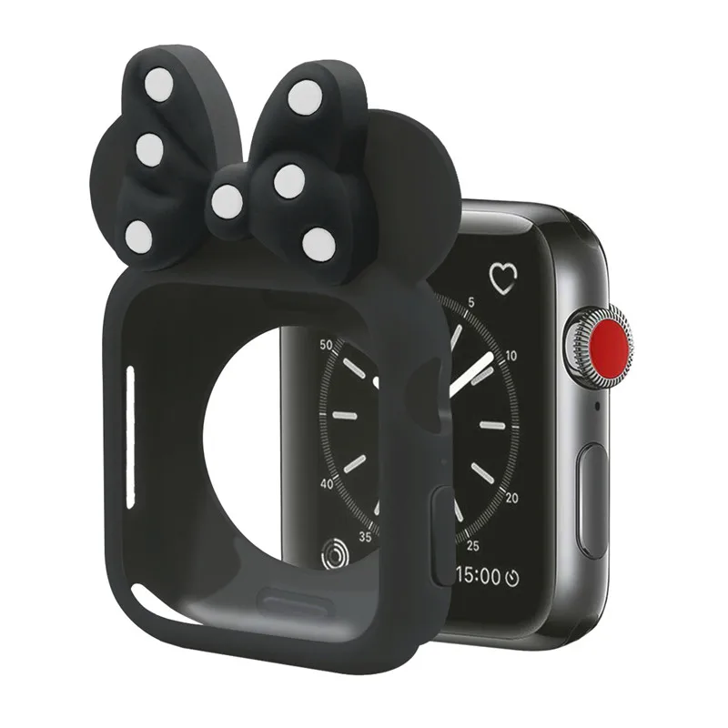 black1 Силиконовый чехол с милыми ушками Микки и Минни Маус для Apple Watch Series 4, 3, 2, 1, защитный чехол для iWatch 44 мм, 42 мм, 40 мм, 38 мм - Цвет ремешка: black1