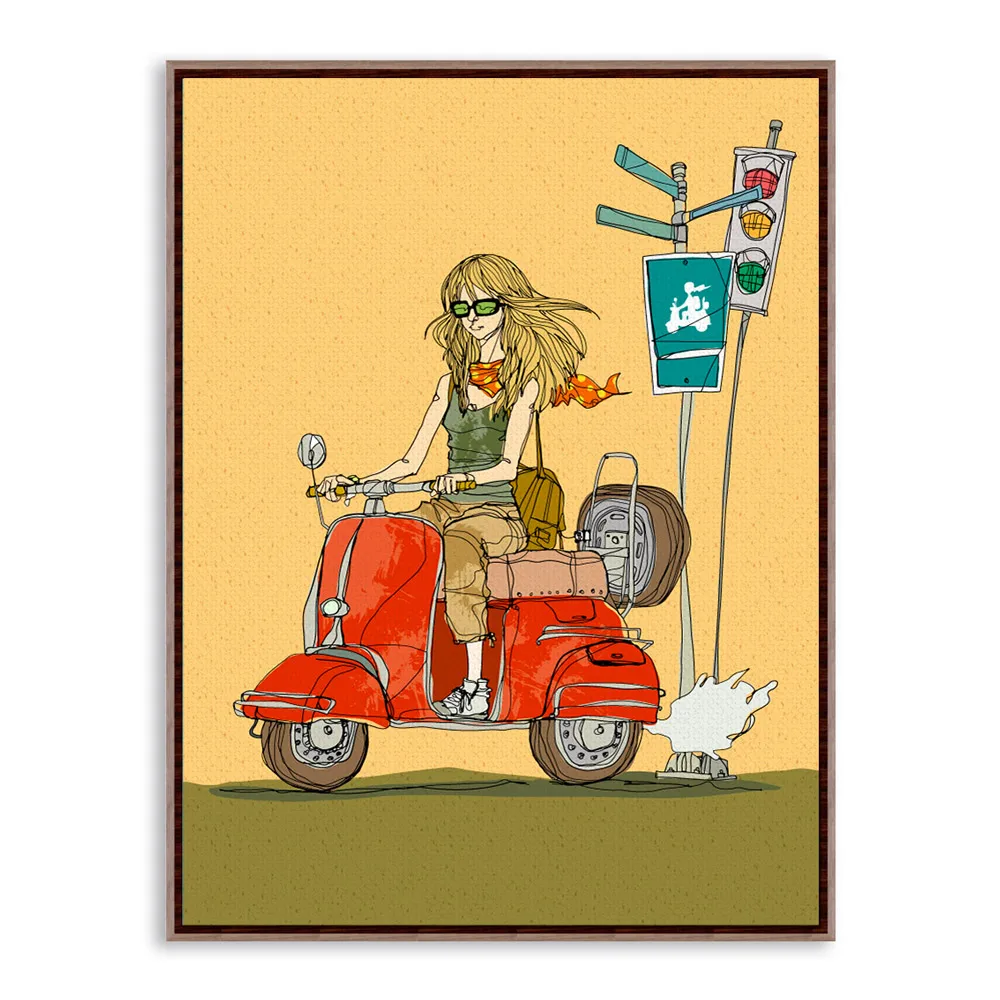 Девушка желтый мотор современный рок Рисунок A4 плакат Принт японский мультфильм