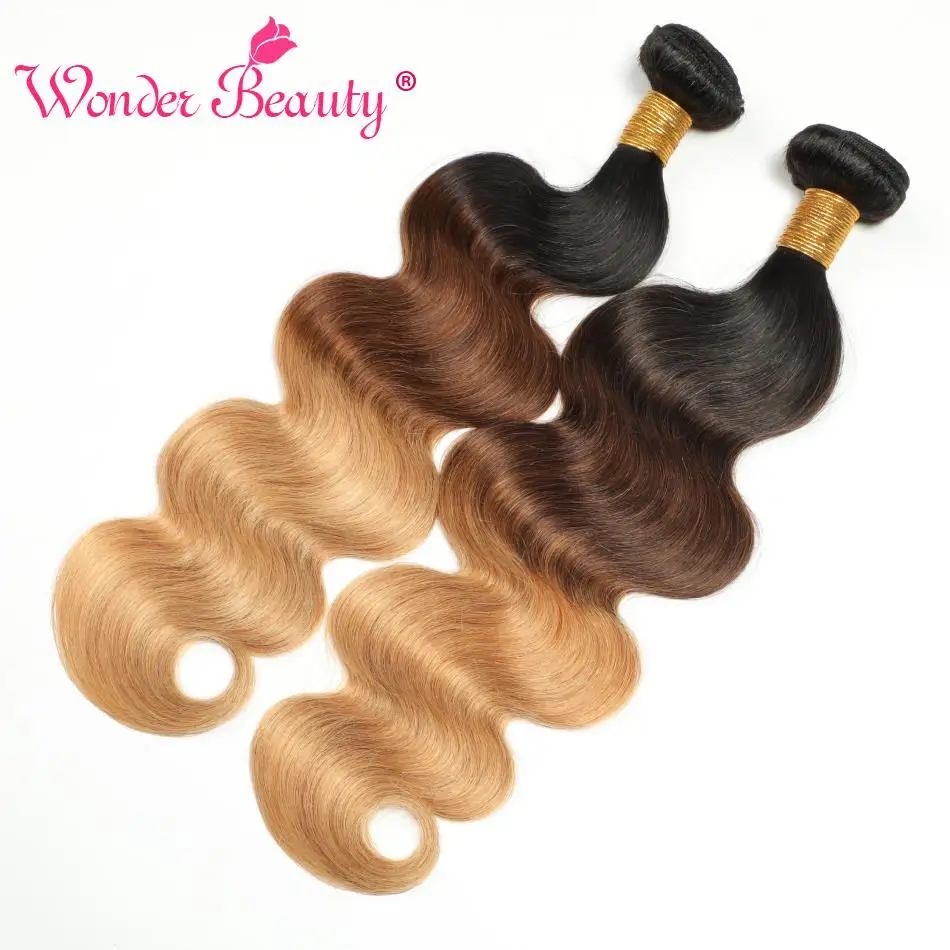 Wonder Beauty Hair Ombre Bundles with Closure Body Wave Peruvian Hair Bundles with Closure 1B/4/27 Remy 4x4 Lace Closure