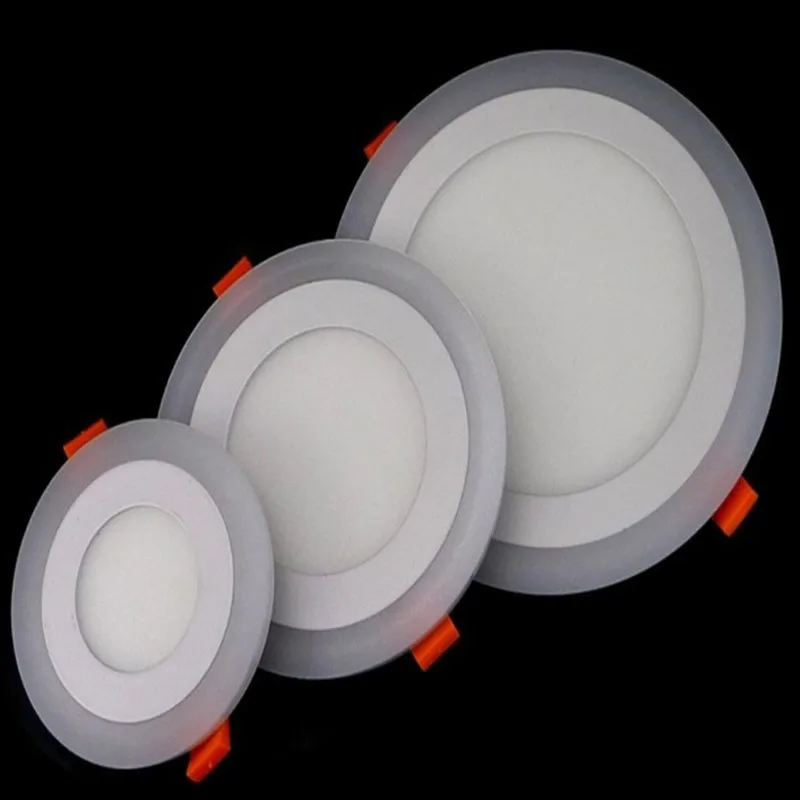

3 Model Round blue+white double color Led Panel Light 6w/9w/16w/24W AC85-265V Recessed LED Ceiling downlight down lights