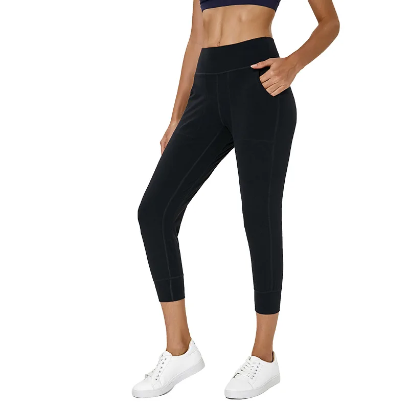 Women Sports Crop Running Active Lounge Jogger Capris with side pockets Naked Feeling Leggings 4-way stretch with good quality