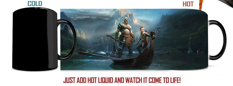 God of War, 4 цвета, кружки-трансформеры, кофейная керамическая молочная кружка, новинка, меняющая тепло цвет, чайная чашка