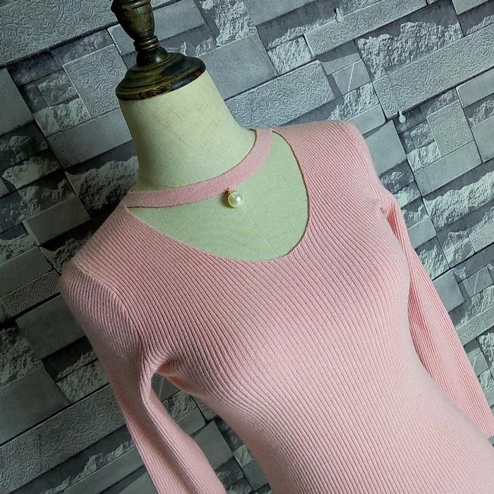 Мода 2017 Для женщин трикотажные Бисер выдалбливают Свитер с круглым вырезом