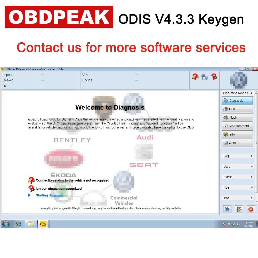 Новейший ODIS V4.3.3 с бесплатной лицензией Keygen активирован для VAG всех 9 брендов до ODIS 4.3.3 для VAS 5054A автомобильный диагностический инструмент