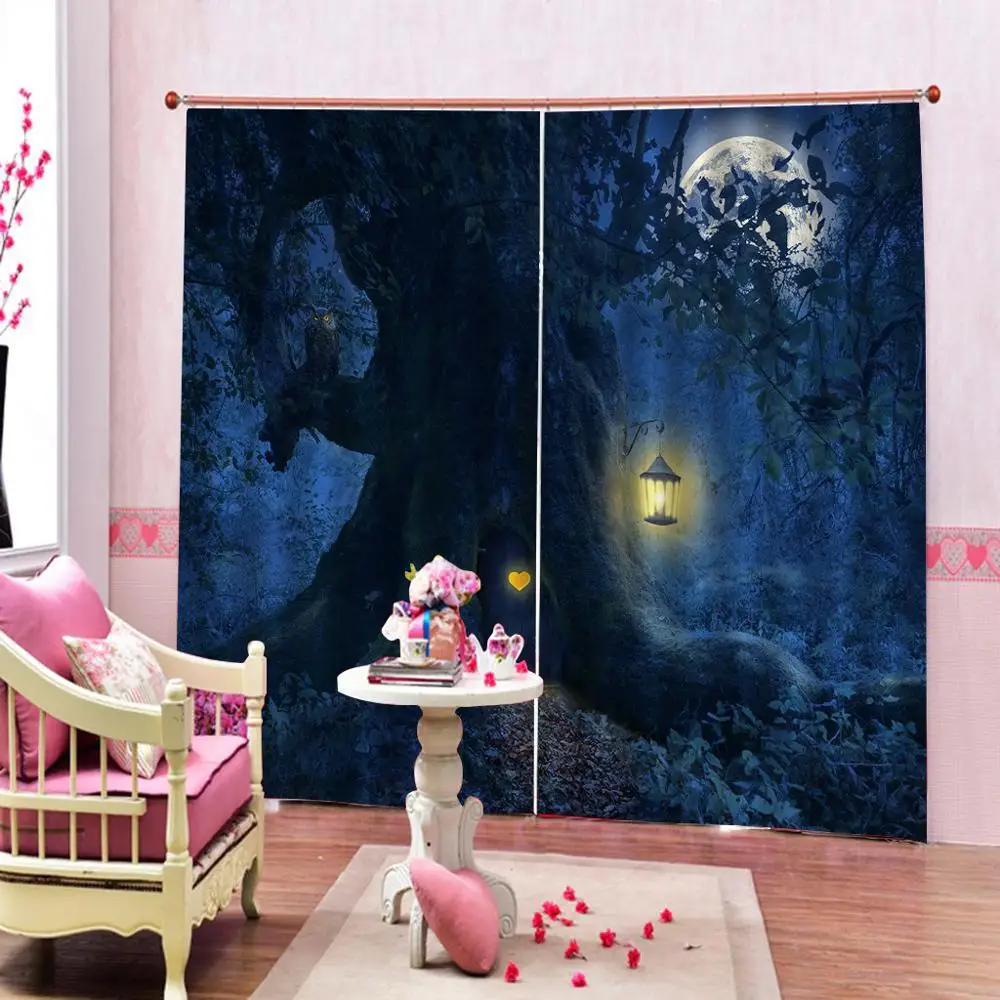

nordic curtains for living room bedroom window curtains Big tree in the night sky blackout curtains