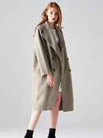 high quality 2019 new fashion woolen coat woman double sided cashmere jacket loose herringbone pattern long double sided coats
