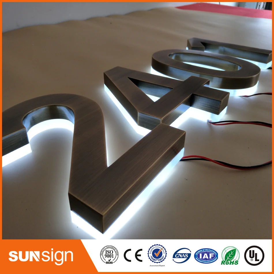 H25cm номер дома с подсветкой из матовой нержавеющей стали высота одной буквы|backlit