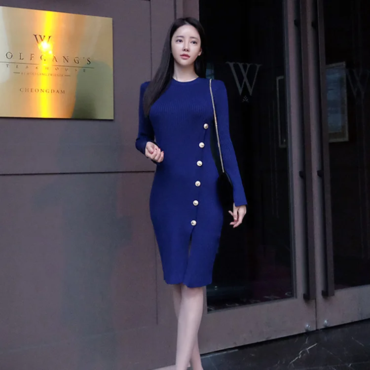 Женское винтажное облегающее платье Осеннее трикотажное большого размера с