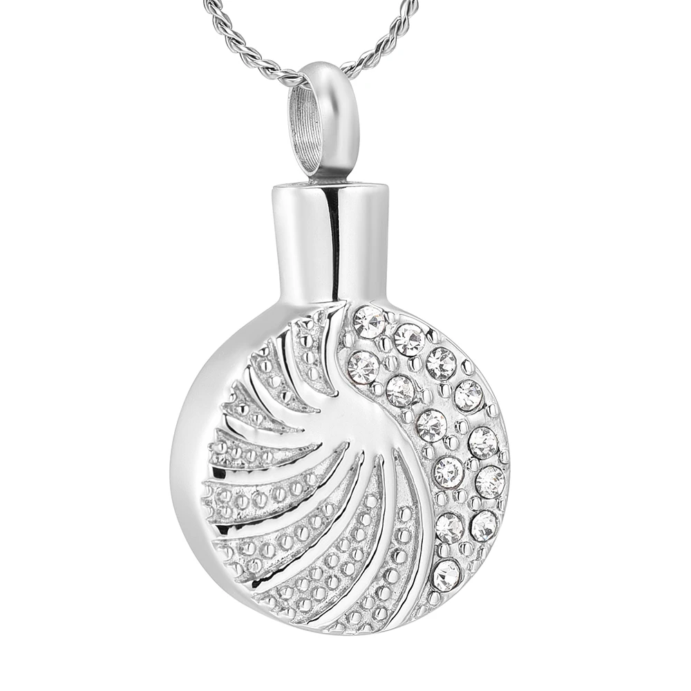 

K001 Crystal Inlay Round Cremation Jewelry for Ashes Pendant Urns Pet Stainless Steel Memorial Keepsake Funeral Women Necklace