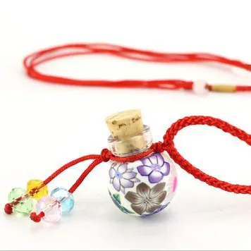 Креативный мини флакон для духов из глины Fimo с хрустальными бусинами кулон