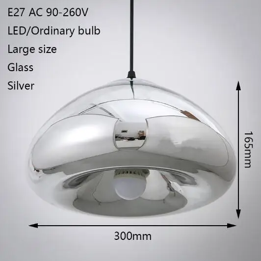 SilverLarge Арт-деко современный стеклянный подвесной светильник светодиодный E27 с 3 цветами для гостиной спальни столовой кафе отеля ресторана офиса - Цвет корпуса: SilverLarge